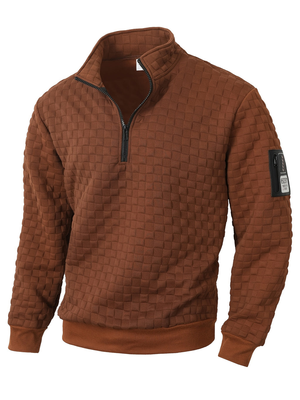 Autumn Men'S Waffle Half-Zip Stand Collar Sweatshirt, Casual Loose Textured Pullover Top Jacket, Gift for Husband Or Father - Coffee Color