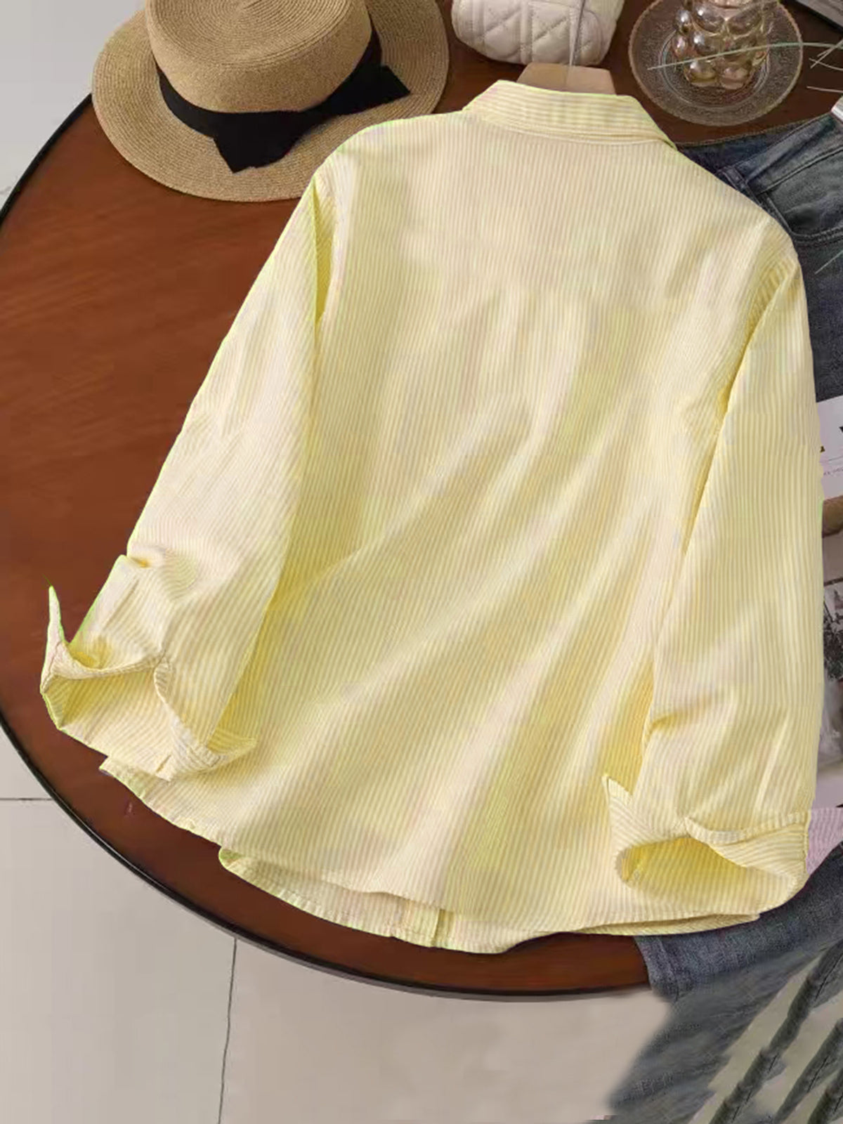 Early Spring/Autumn New Arrival Healing-Style Fashionable Niche Fun Cartoon Print Long-Sleeve Striped Loose Fit Casual Shirt - Yellow