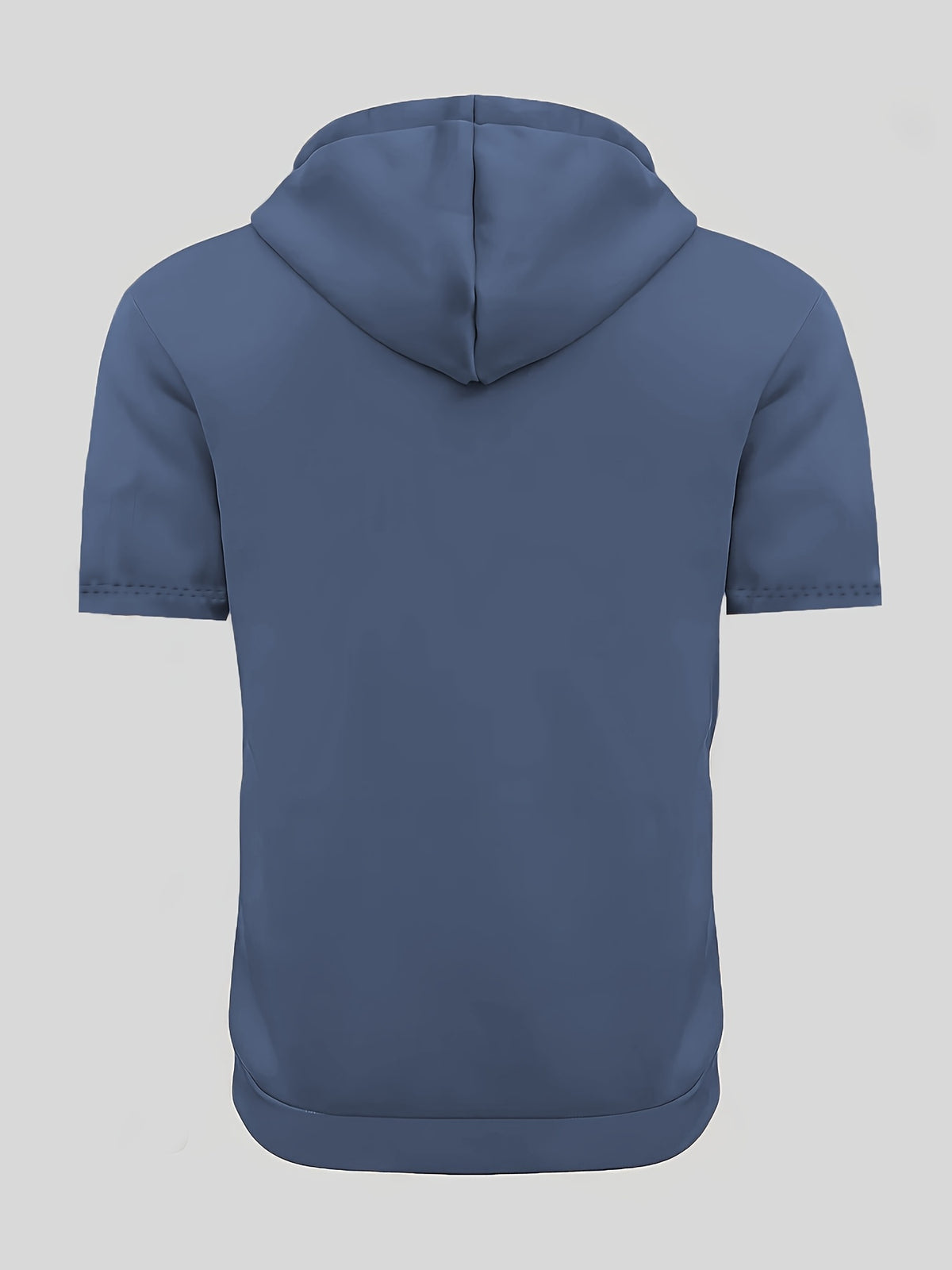 Summer American Fitness Hooded Fashion Short-Sleeve T-Shirt for Men and Women, Suitable for Outdoor Training, Running, and Casual Wear with Zipper - Bright Steel Blue