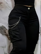 Women's High Waist Overalls-beige Non-stretch Jeans, Zipper Pocket Design, Casual and Formal Wear Dual-use Spring, Summer and Autumn Daily Pants, Durable Fabric Solid Color - Black