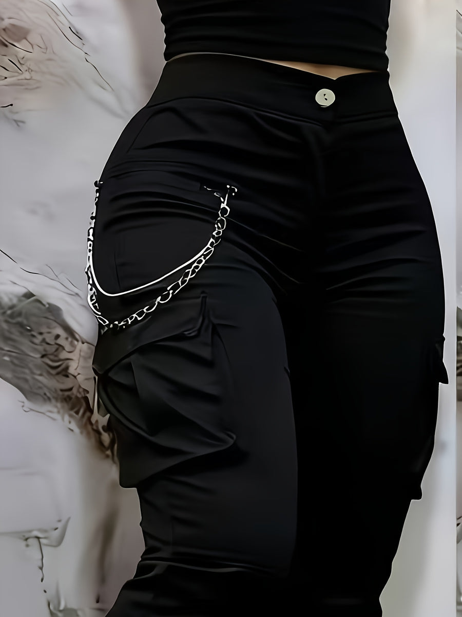 Women's High Waist Overalls-beige Non-stretch Jeans, Zipper Pocket Design, Casual and Formal Wear Dual-use Spring, Summer and Autumn Daily Pants, Durable Fabric Solid Color - Black