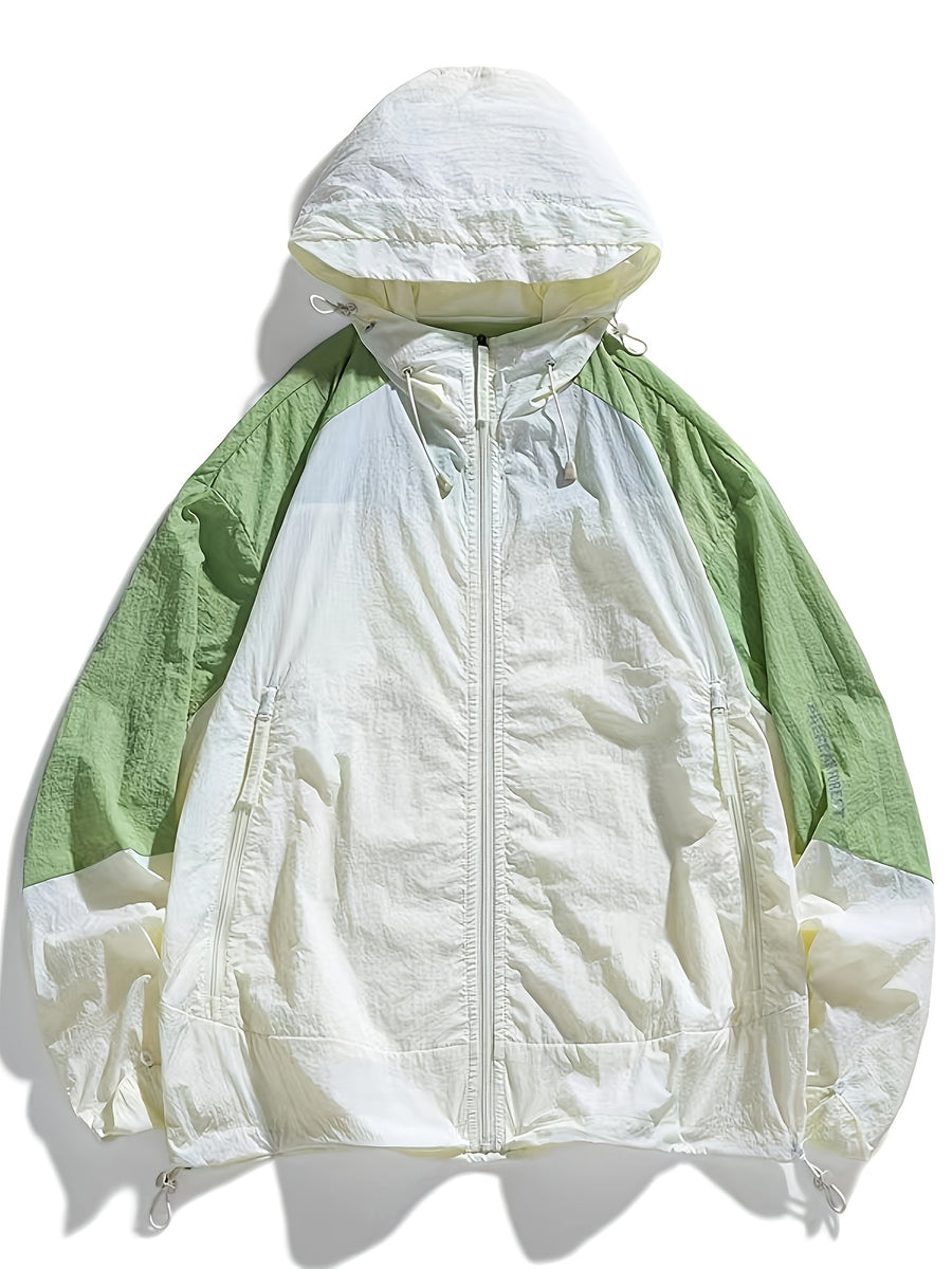 Men'S Hooded Jacket, Summer Lightweight Outdoor Jacket, Breathable Casual Coat, Zippered Pockets, Suitable for Fishing, Running, Hiking And Outdoor Travel, Ideal for Summer Outdoor Activities And Sports - Ivory White
