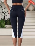 4pcs Women'S Stylish Color-Blocked Shorts, Outdoor Pants, Butt-Lifting And Tummy-Control Attire, Breathable And Comfortable Casual Shorts - Black and White + Black Red + Black Blue + Black Gray