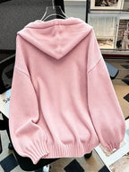 Korean-style Loose Fit Casual Hooded Sweatshirt, Autumn/Winter Solid Color Simple Versatile Drop Shoulder Lantern Sleeve Hoodie, 2026 New Fashion Women's Clothing - Pink Color