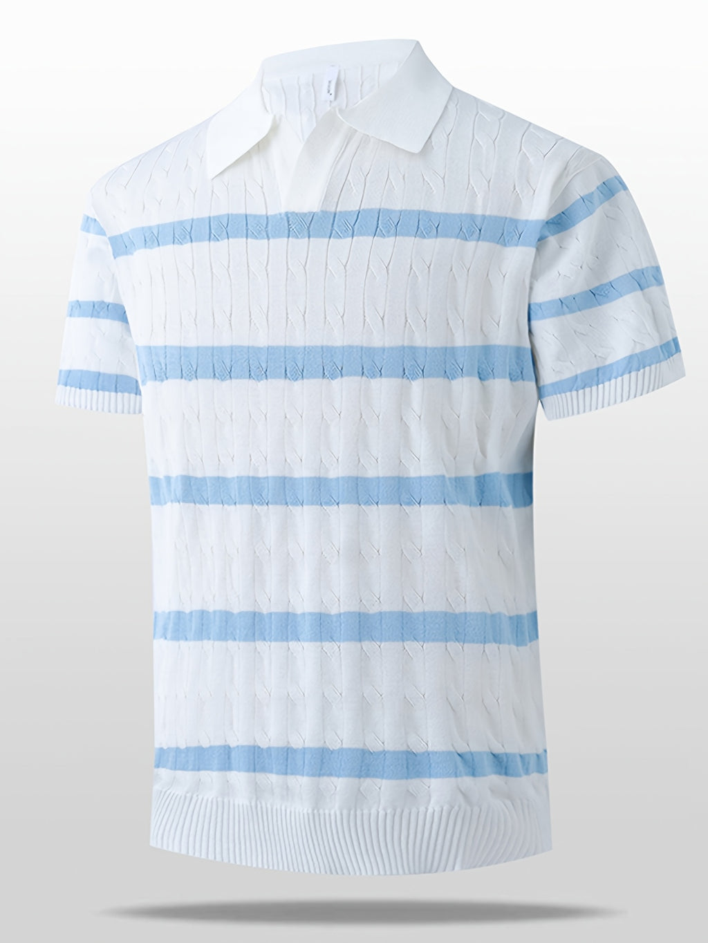 Summer Lapel Short Sleeve Polo Shirt, Men'S Loose American Stretch T-Shirt Style Striped Short Sleeve Knit Sweater, Polo Shirt with Jacquard Design, Soft Texture Fabric, Outdoor Casual Business Breathable Lacrosse Shirt Golf Shirt - White Blue Stripe