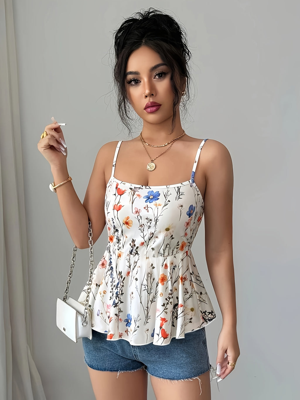 Women'S Elegant Summer Floral Print Square Neck Waist-Cinching A-Line Vest Dress, Sexy Summer Top, Floral Print Vest, Fashionable Elegant Vacation Style Casual Wear - Mixed colors