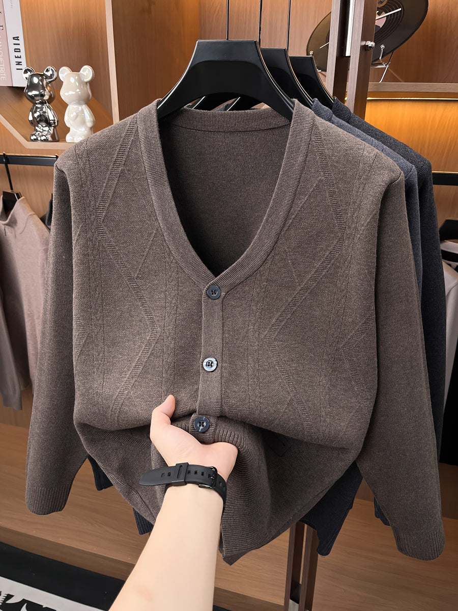 Men'S Knit Warm New Cardigan Jacket - Dark Camel