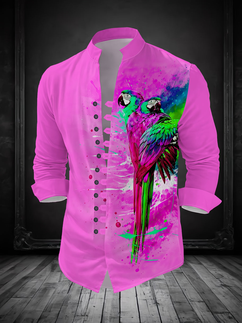 Men'S Fashion Stand Collar Long Sleeve Shirt with 11-Row Buttons Casual Versatile Top - Mix color 5