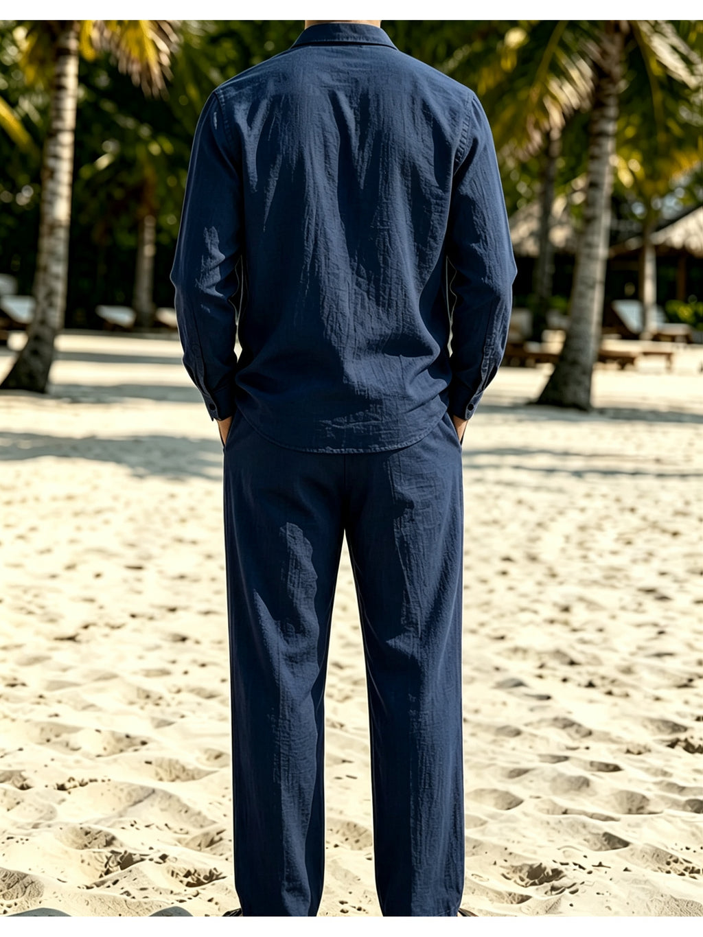 5pcs Men's  Long-Sleeve Shirts - Lightweight and Breathable Fabric with Pockets, Suitable for Summer Outdoor Walks and Vacation Wear, Ideal Gift, Casual Style, Durable Construction, Essential Travel Set - Navy Color