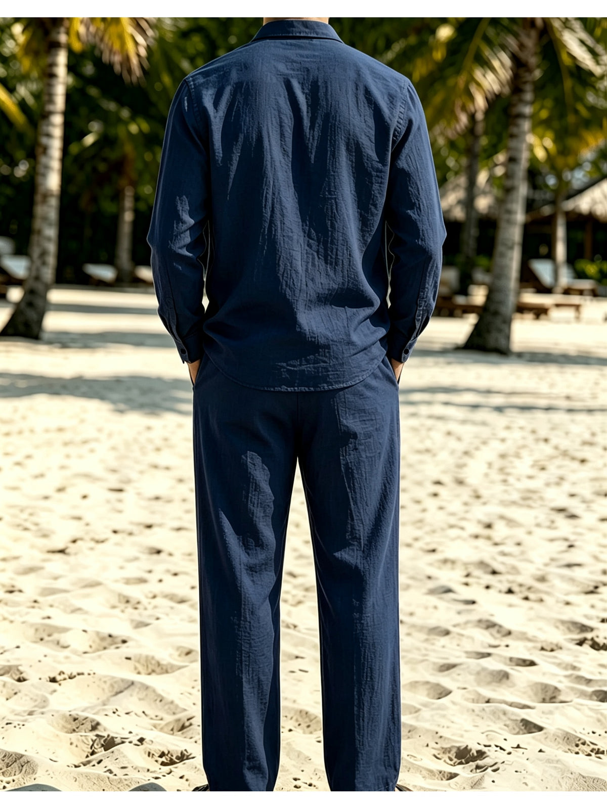 5pcs Men's  Long-Sleeve Shirts - Lightweight and Breathable Fabric with Pockets, Suitable for Summer Outdoor Walks and Vacation Wear, Ideal Gift, Casual Style, Durable Construction, Essential Travel Set - Navy Color