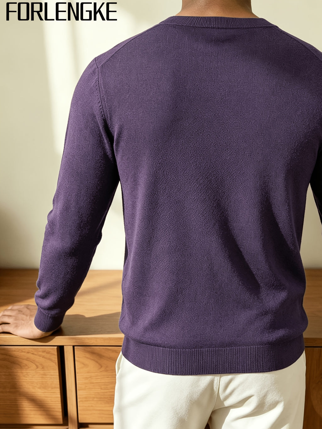 FORLENGKE Men's Business Casual Grid Textured Sweater - Soft Warm Stretch Knit Crew Neck Pullover, Suitable for Fall Winter Office Wear, Long Sleeve Blazer or Sweater Vest Compatible for Daily Professional Attire - Purple Gray