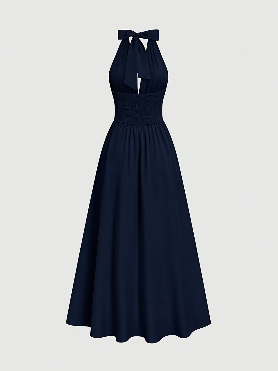New French Elegant Casual Sexy Fashion High-End Design V-Neck Cami Waist-Cinching Backless A-Line Skirt Slit Sleeveless Long Dress Solid Color Exquisite Women'S Evening Dress - Blue