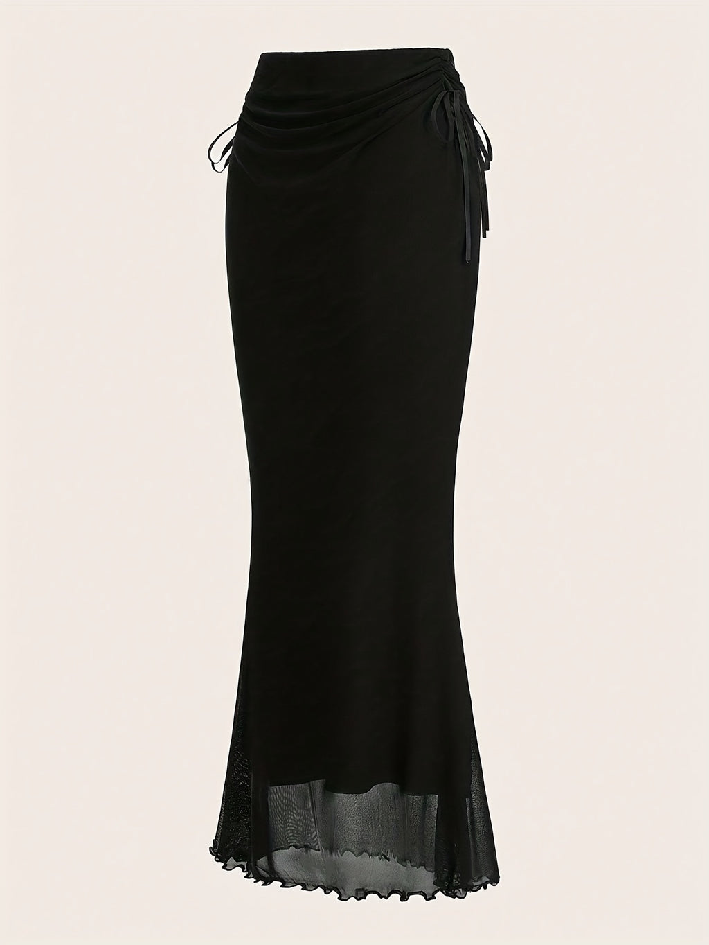 Women's Drawstring Mesh Midi Skirt - Black