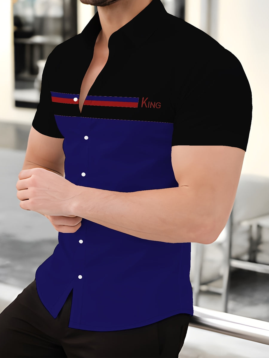 Fashionable and Minimalist Men's Shirt, 3D Printed Men's Summer New Short-Sleeve Shirt - Black