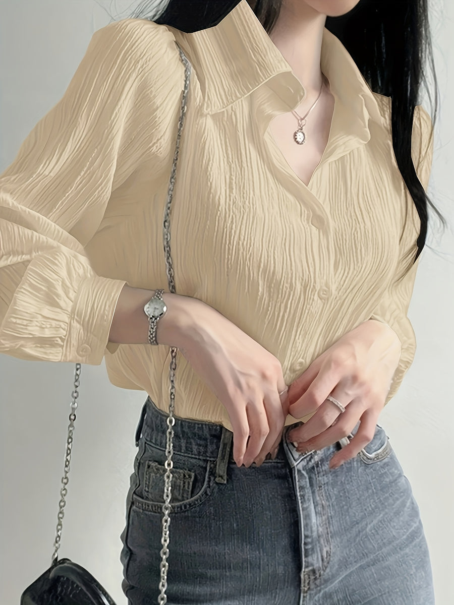 Solid Color Shirt Women'S French Long Sleeve Blouse Jacket Autumn Winter Thin Women'S Clothing Design-Oriented Shirt Top - Apricot