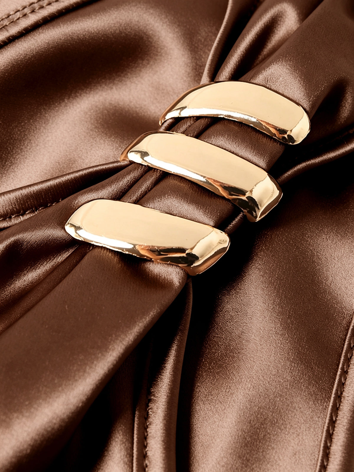 High-end Solid Color Satin One-Shoulder Dress with Metal Buckle, Side Pleats for Waist Definition, Summer Y2K Evening Party Temperament Fitted Mini Skirt - Dark Brown
