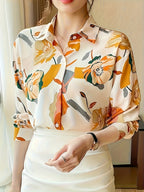 Women Floral Print Casual Button Up Long Sleeve Shirt - Mixed colors