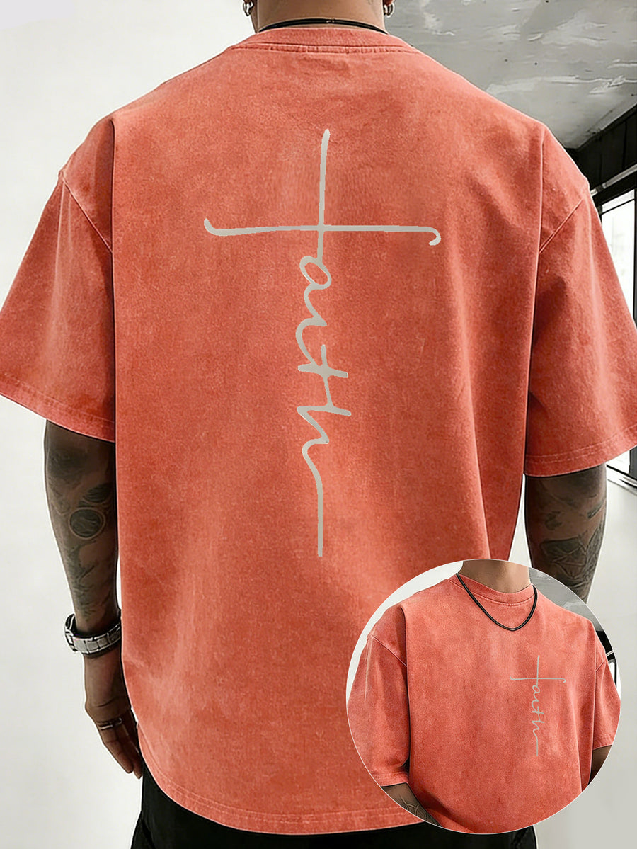Drop-shoulder Vintage Washed T-shirt, Exclusively for the Fashion-forward Crowd. A Loose-fitting, Comfortable, High-quality Pure Cotton Short-sleeve Top, an Essential Piece for Streetwear Trends - Orange