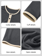 Men'S Retro Color-Block Casual Henley Long Sleeve, Spring Summer Autumn Regular Fit Fashionable Versatile T-Shirt, Solid Color, Knit Fabric, Breathable Comfortable Henley Long Sleeve, Half-Button Round Neck Design, Multiple Colors Available - Dark Gray