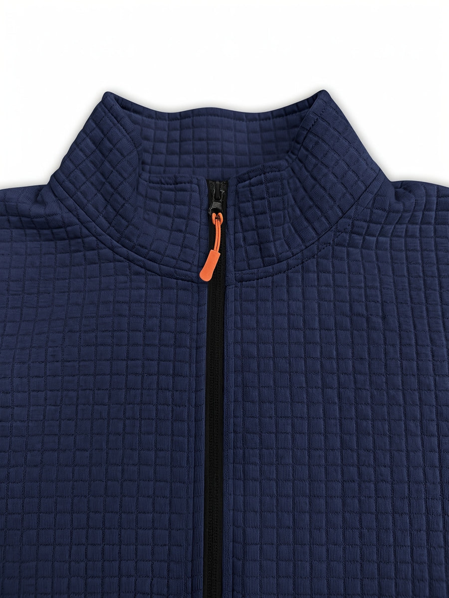 [Pearson OBM] Autumn Winter Men'S Thick Plaid Sports Jacket, Fashionable Checkered Textured Fabric Coat, Comfortable for Daily Outings, Outdoor Activities, Travel, And Vacation, Lightweight Regular Fit, Suitable for Beach, Hiking, Evening Wear - Navy