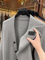 Men's Minimalist Commuter-Style Knit Cardigan, Crafted from Fine, Soft, and Supple Knitted Fabric That Is Skin-friendly, Breathable, Wrinkle-resistant, and Pilling-resistant. The V-neck and Relaxed Fit Are Flattering on All Body Types - Light Grey