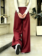 Women's Slim Fit Casual Pants - Spring/Summer Women's Pants - High-Waisted Fashionable Pocket Casual Pants - High-Waisted Versatile Casual Wide-Leg Pants - Burgundy