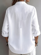 Women's Elegant V-Neck Loose Fit Lazy Linen Textured Shirt - White
