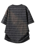 Summer Men'S Striped Short Sleeve Shirt, Casual Retro Style Daily Top - Black