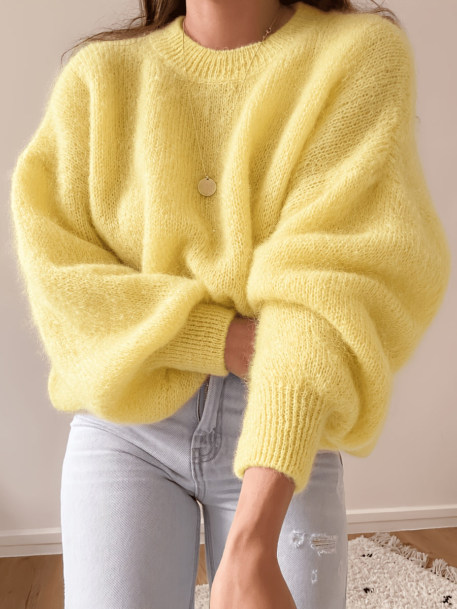 High-quality Sweater with a Soft Texture, Offering Comfortable and Loose-fitting Wear. The Elegant Design Is Suitable for Autumn and Winter Seasons, Especially for Warm Weather. Elegant Party Women's Wear, Festive Attire for Women, and Casual - Lemon Yellow