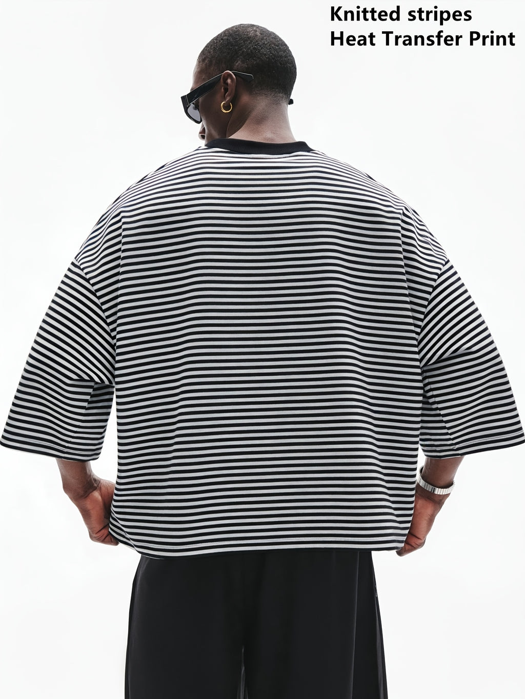 Summer Striped Cropped Loose-Fit Crew Neck T-Shirt, Men's Drop-Shoulder Simple Versatile Casual Top, Machine Washable - Stripe