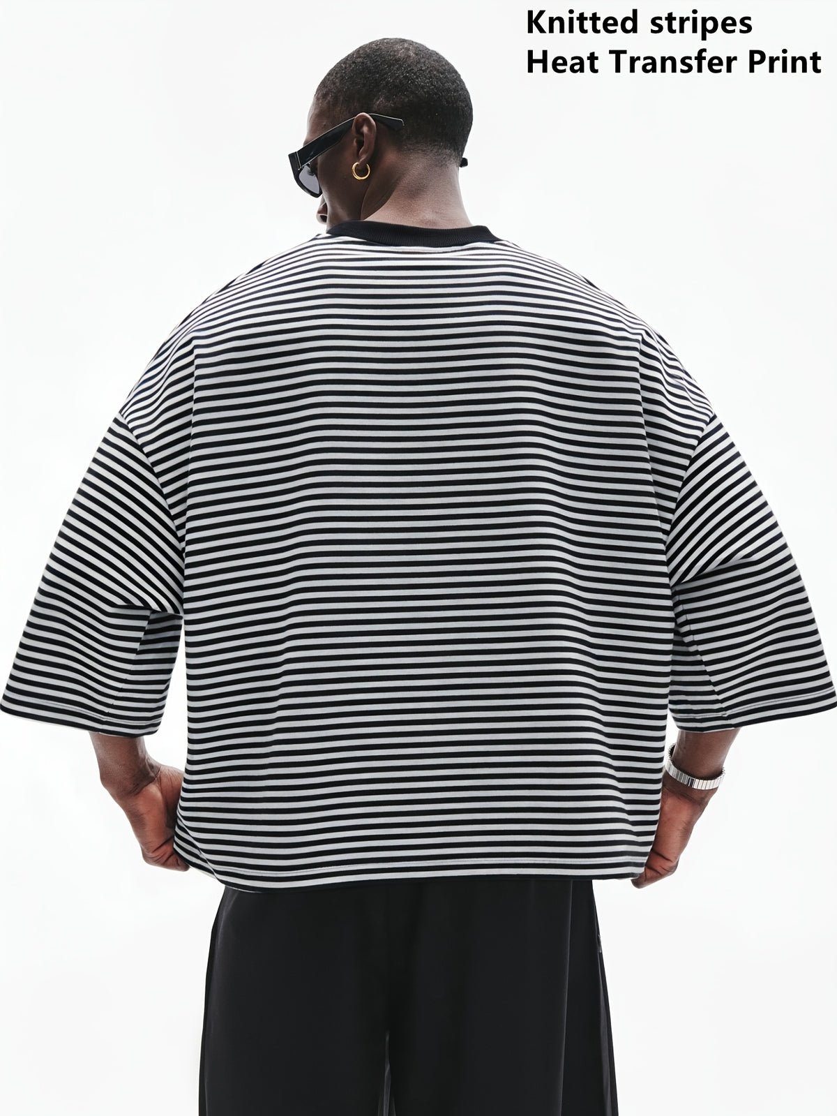 Summer Striped Cropped Loose-Fit Crew Neck T-Shirt, Men's Drop-Shoulder Simple Versatile Casual Top, Machine Washable - Stripe
