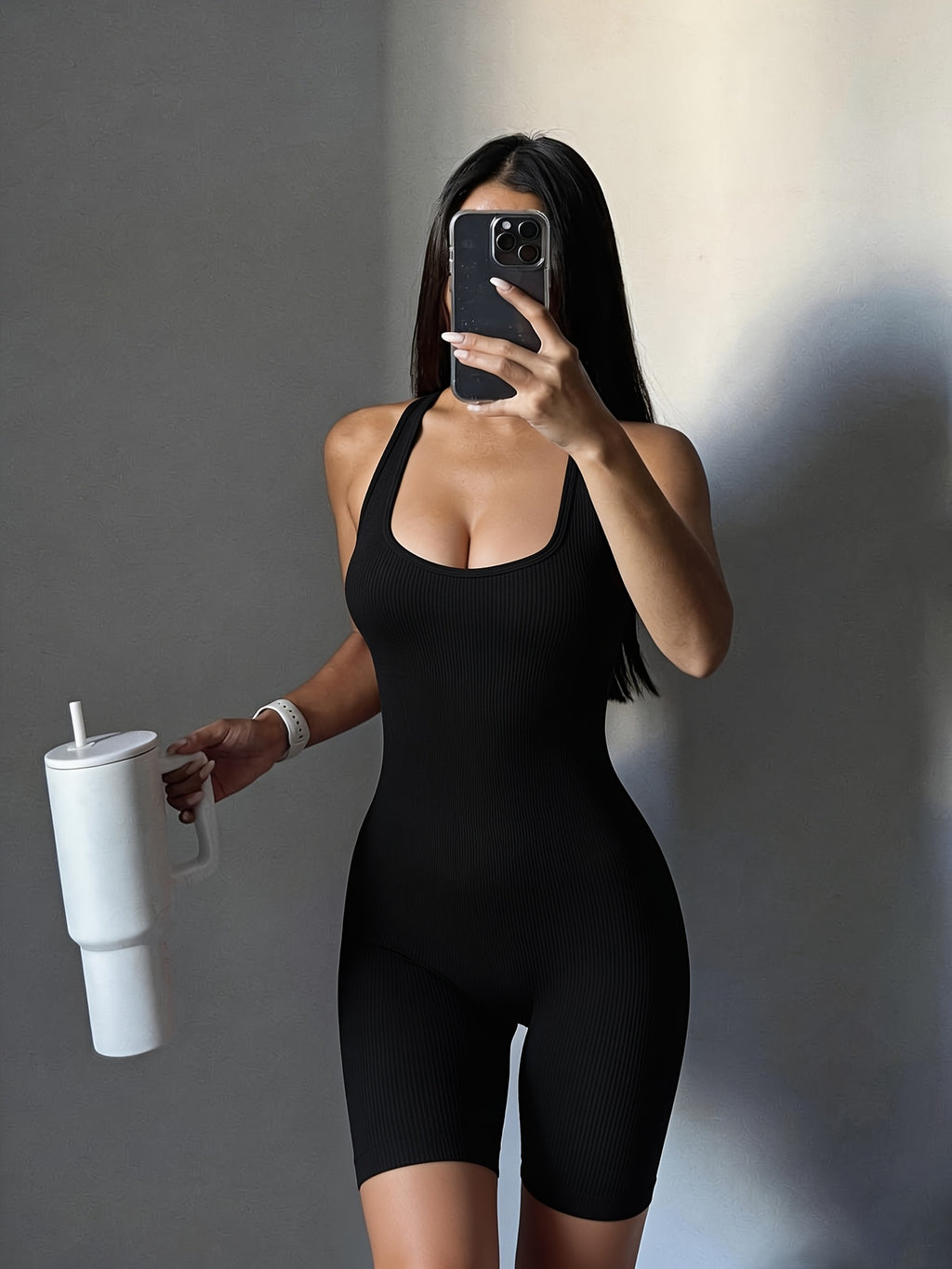 High-End Seamless Jumpsuit Shorts (Women'S) - Nylon One-Piece Specially Optimized for Summer, 360° Omnidirectional Compression + Honeycomb Back Hollow Design + High-Waisted Hip Lift Design + Ultra-Soft Skin-Friendly Fabric - Black