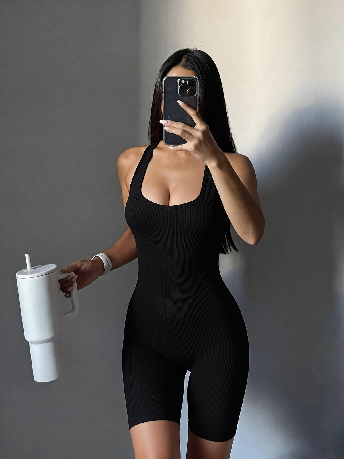 High-End Seamless Jumpsuit Shorts (Women'S) - Nylon One-Piece Specially Optimized for Summer, 360° Omnidirectional Compression + Honeycomb Back Hollow Design + High-Waisted Hip Lift Design + Ultra-Soft Skin-Friendly Fabric - Black