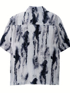 Hot-weather Guys, Check This Out! Summer Lightweight Tie-dye Short-sleeve Shirt, Hawaiian-style Slim-fit Beach Vacation Top, Chinese Size, Please Check The Size Guide Carefully - White