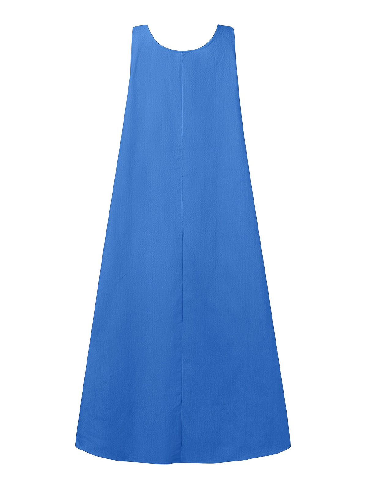 [Printed Dress - Not Faux Denim Fabric]Women'S Elegant Fashion Faux Denim Fabric Pocket Design Vest Sleeveless Long Loose Dress for Going Out, Dating, Commuting, And Versatile Dress - Sea Blue
