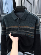 Men'S Knit Pullover with Lapel, Autumn Winter Casual Contrast Warm Sweater - Ha Qing