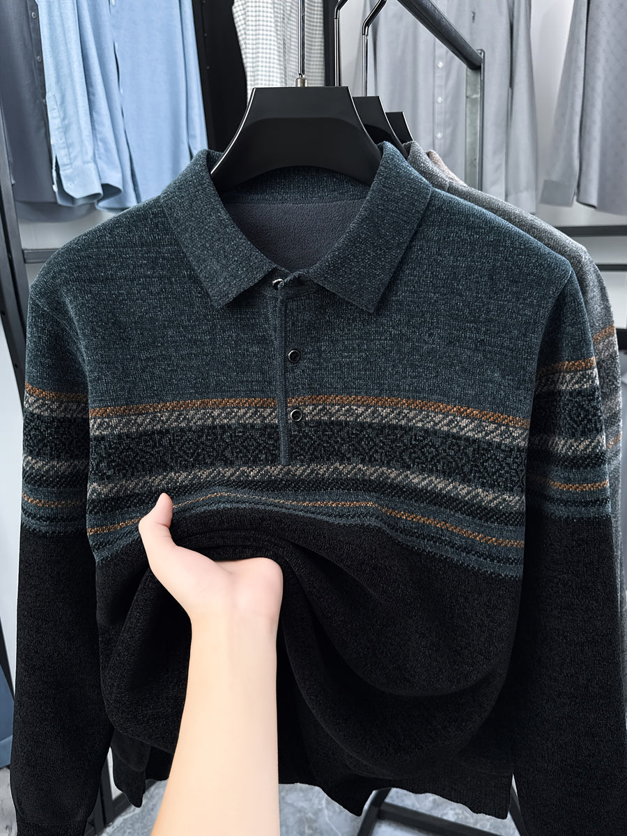 Men'S Knit Pullover with Lapel, Autumn Winter Casual Contrast Warm Sweater - Ha Qing