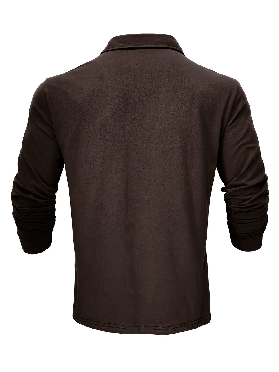 New Style Lapel European And American Style Men'S T-Shirt, Solid Color, Cross-Border Foreign Trade Men'S Long-Sleeve Polo Shirt - Brown