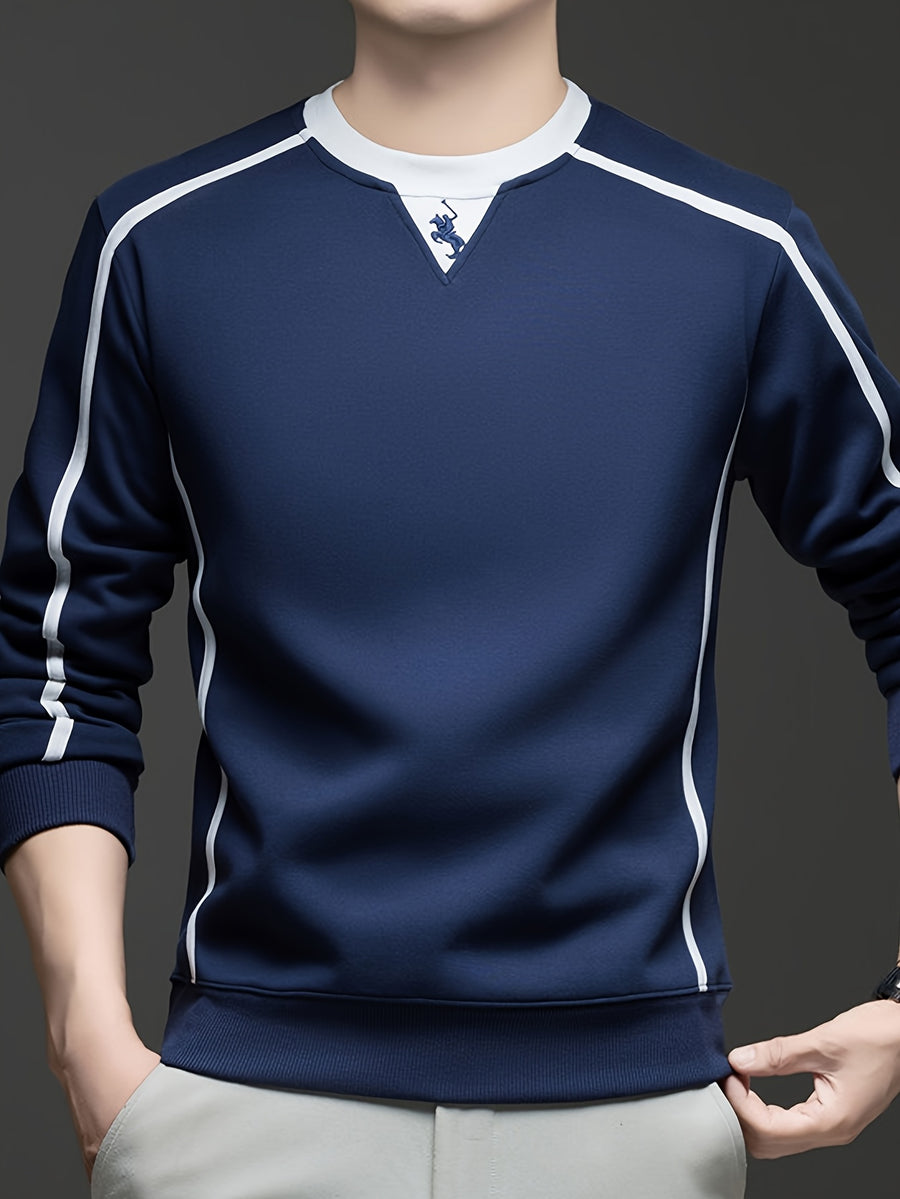 Autumn/Winter Regular Style Comfortable and Warm Men's Crew Neck Long Sleeve Sweatshirt, Versatile for Daily Wear - SINBOS - Blue