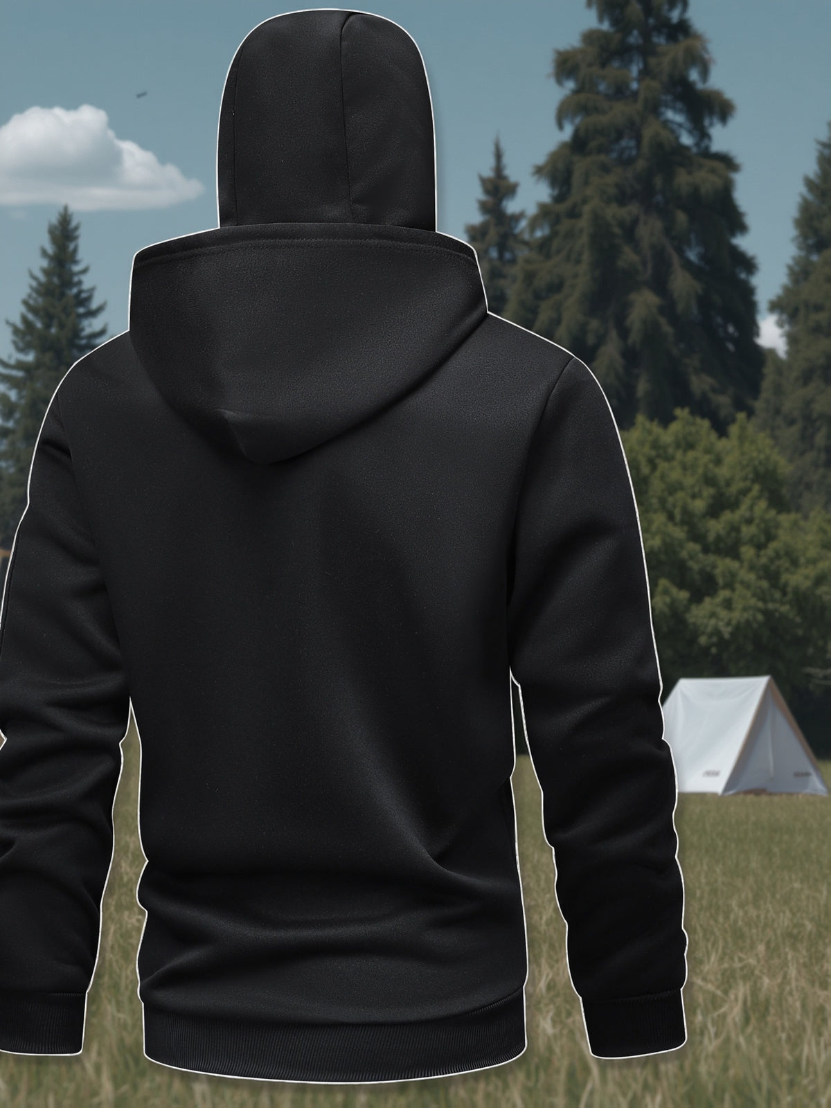 Men's New Full-Zip Protective Suit with Mask, Face Cover, and Face Protection Design. Zip-Up Hooded Protective Jacket for Cycling, Outdoor Climbing, Skiing, and Casual Wear - Black