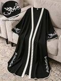 Middle Eastern Women'S Elegant Long Dress Black Embroidered Cape Robe - Black
