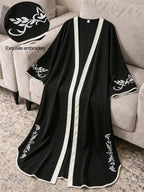 Middle Eastern Women'S Elegant Long Dress Black Embroidered Cape Robe - Black