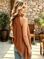 [PLMM] Solid Color Chiffon Temperament Irregular Elegant Women'S Clothing - Brick Red