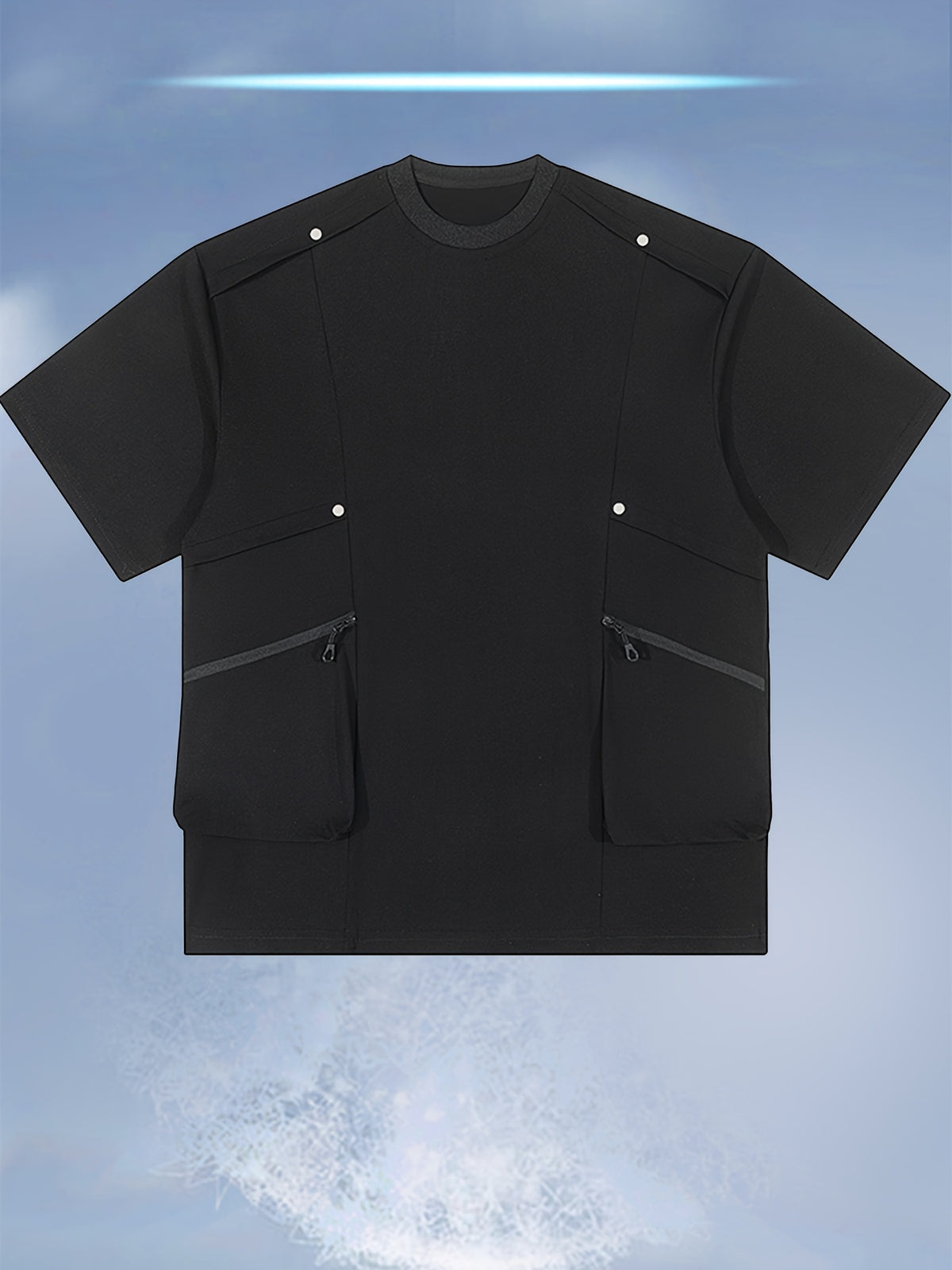 [Qiaoximei OBM] 2026 Summer New Men'S High-Quality Multi-Pocket Versatile Round Neck Short T-Shirt - Fashionable Street Beach Party Energetic Sports Men'S Trendy Loose Special Short Sleeve T-Shirt - Black