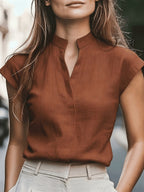 Stand-Up Collar Sleeveless Shirt Women'S Summer Commute V-Neck Top Temperament Office Blouse Women'S Summer Clothing - Rust