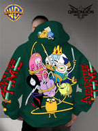 Warner Official Men's Hooded Sweatshirt, Adventure Treasure Rope Wrapped Character Group Cartoon Print Design, Machine Washable, Warm and Casual for Autumn and Winter, Daily Drawstring Hooded Sweatshirt, Multifunctional Sports and Casual Loose Fit - Green