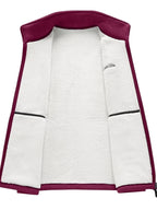 Men's Autumn Winter Casual Fleece-Lined Vest, Thickened Faux Blend Fleece Stand Collar Cardigan Vest for Outdoor and Home Wear, Warm Sleeveless Jacket Vest - Burgundy