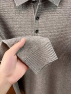 Autumn Winter Knit 3D Solid Color Lapel Sweater, Basic Knit Pullover Top for Men, Fashionable Long Sleeve Sweater HJ - Medium Gray