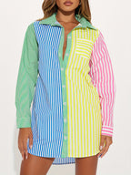 Women's Patchwork Print Striped Shirt - Multicolor