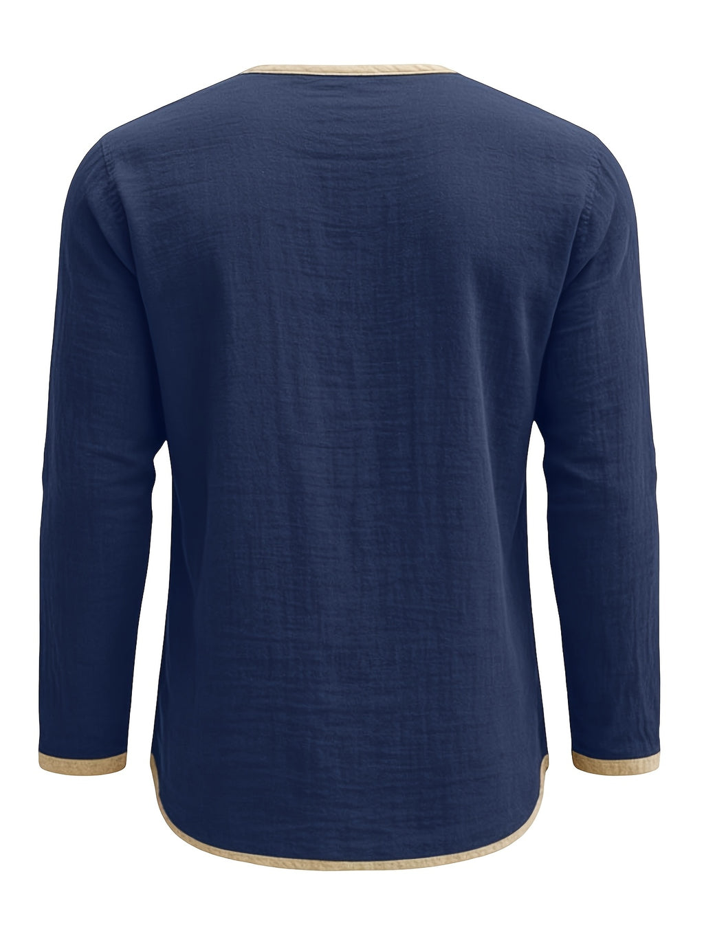 Men's Retro Color-Block Cotton And Linen Blend Button-Up Henley Long Sleeve Polo Shirt, 2pcs. Breathable & Relaxed Fit. Casual Outdoor, Work & Party Wear. Versatile Spring/Fall/Autumn Layering Essential - Army Green+Navy Blue